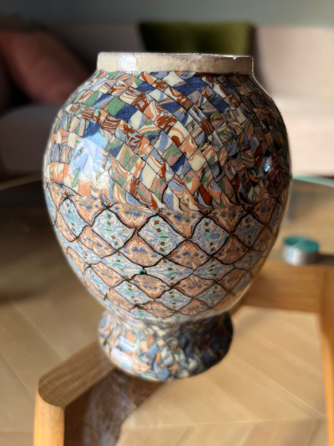 Small Vallauris vase in mosaic clay signed Gerbino