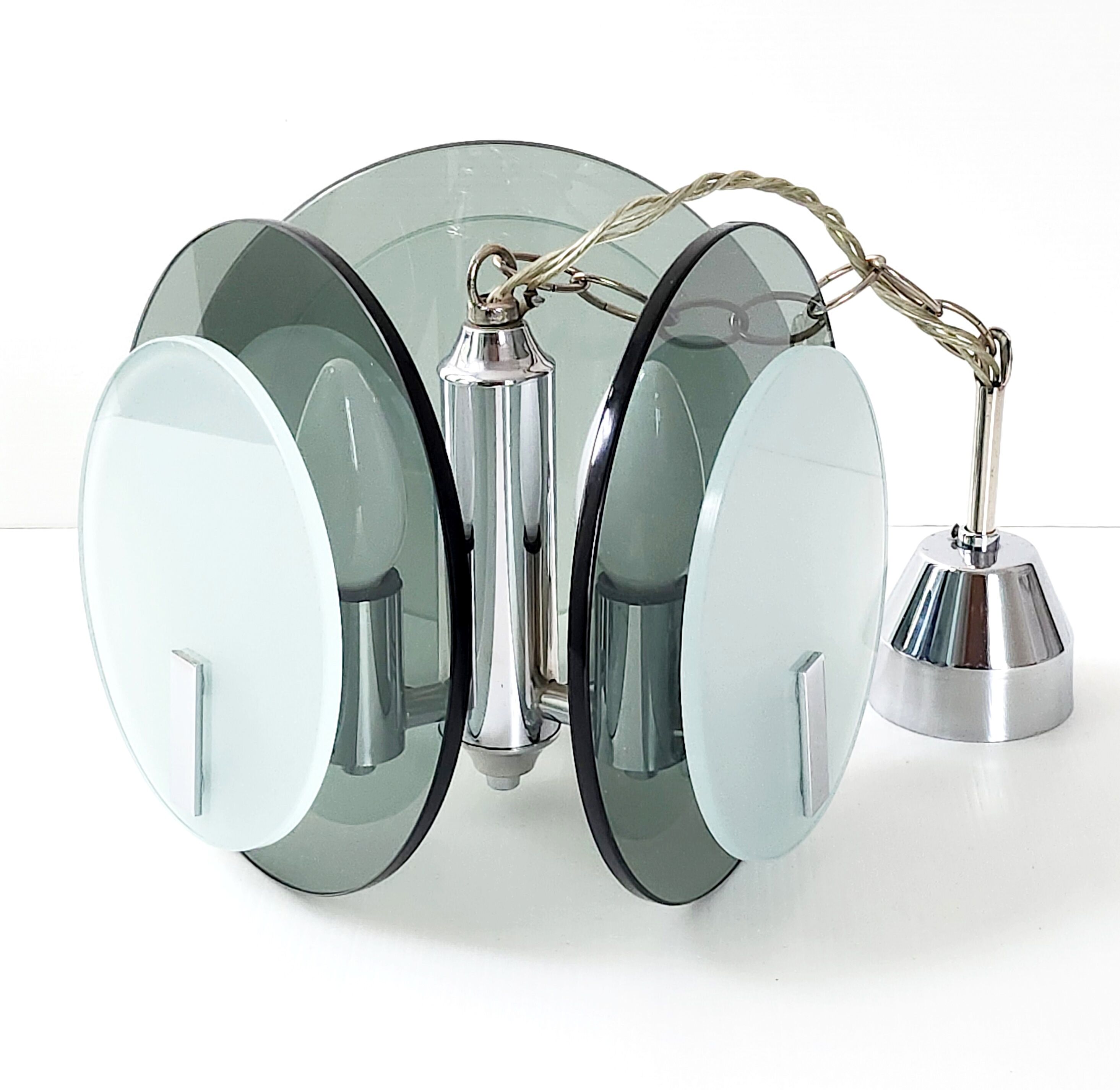 Pendant lamp vintga space age glass & chrome