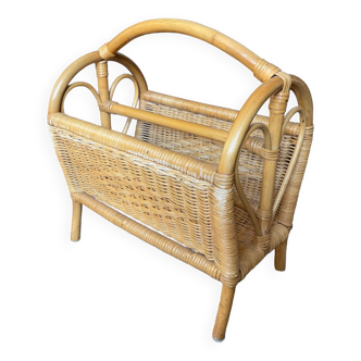 Vintage rattan magazine holder