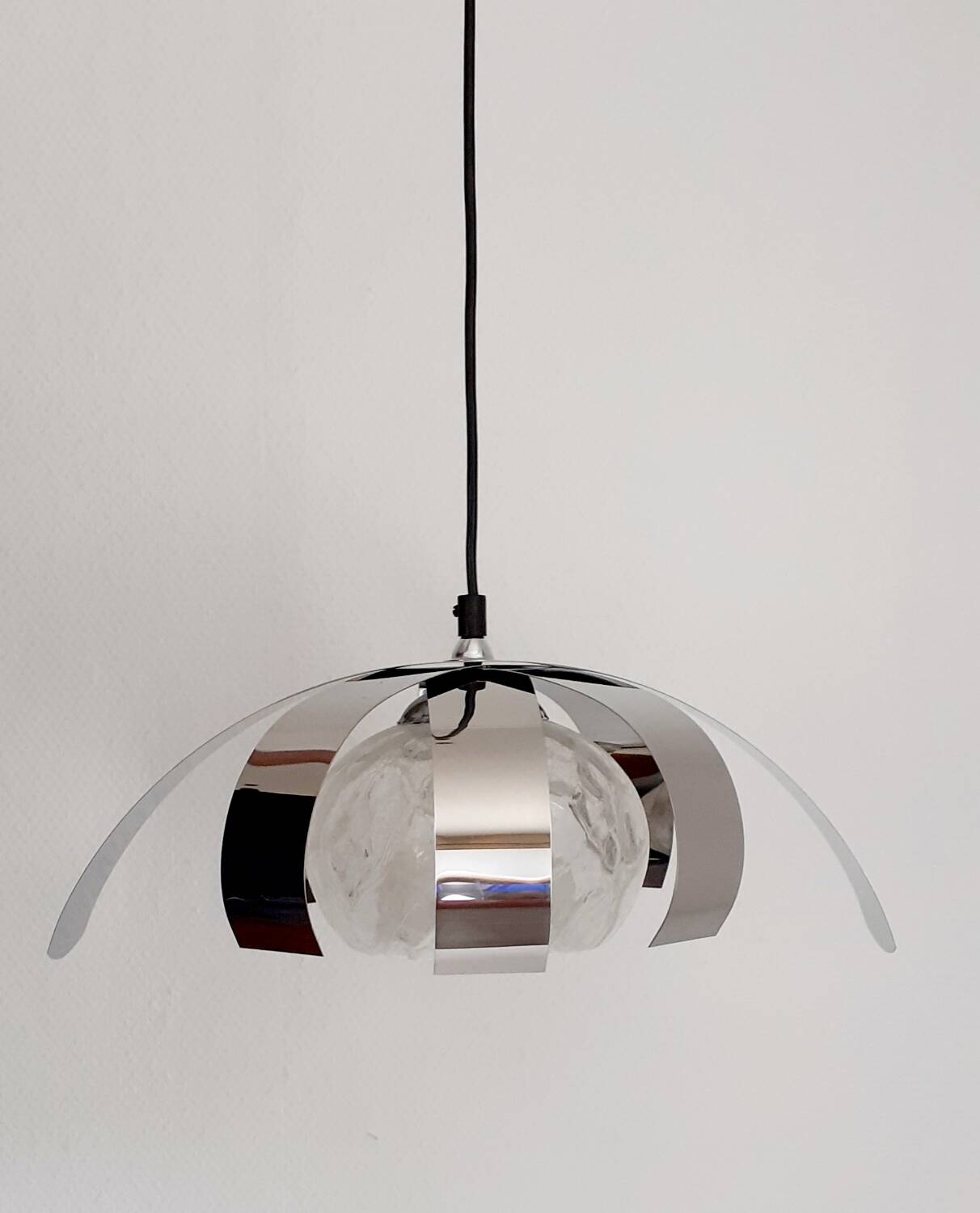 70's chrome metal/glass chandelier