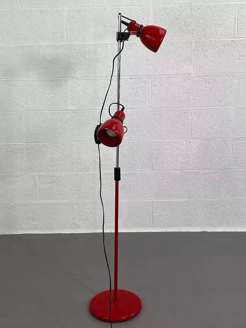 1970s-80s floor lamp in chrome metal and red