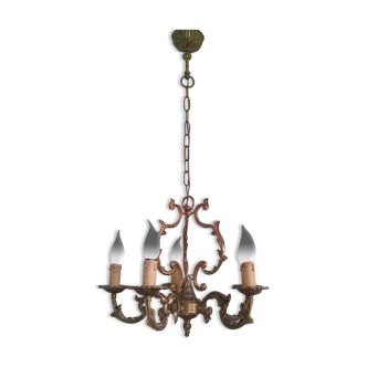 Rench bronze 5 light 3 sided cage chandelier