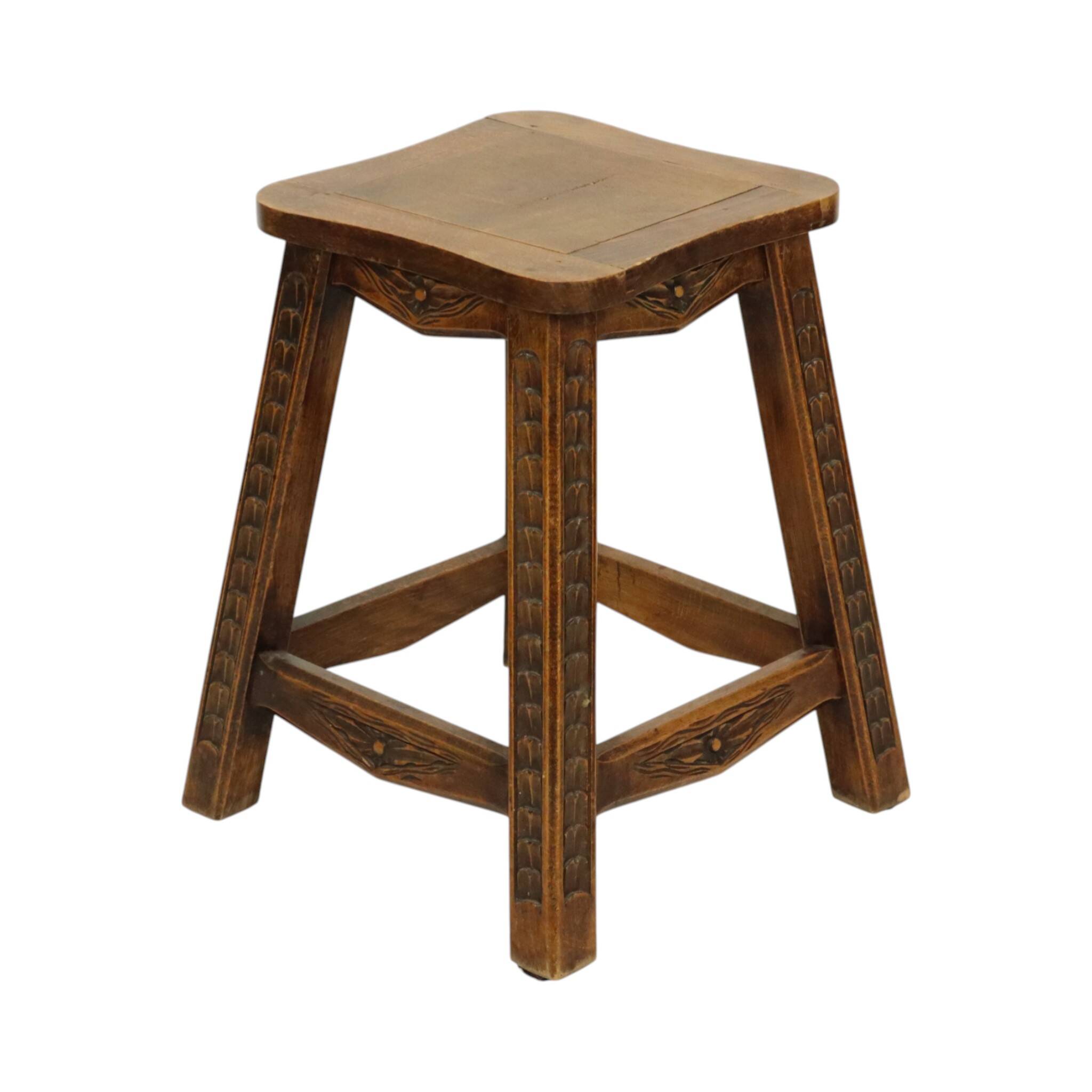Characterful Solid Wood Vintage Stool Sculpted
