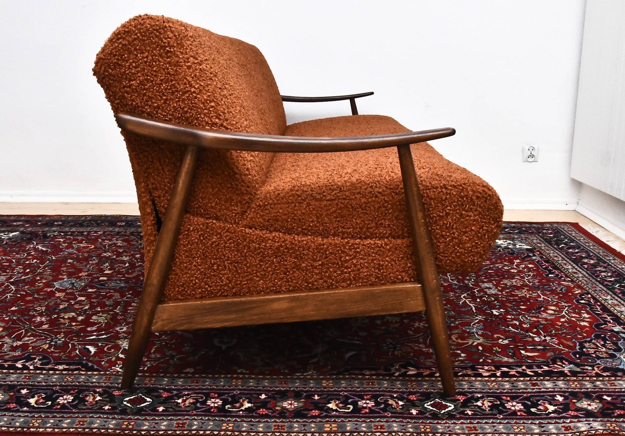 Scandinavian-style folding sofa in brown boucle fabric, 1960s