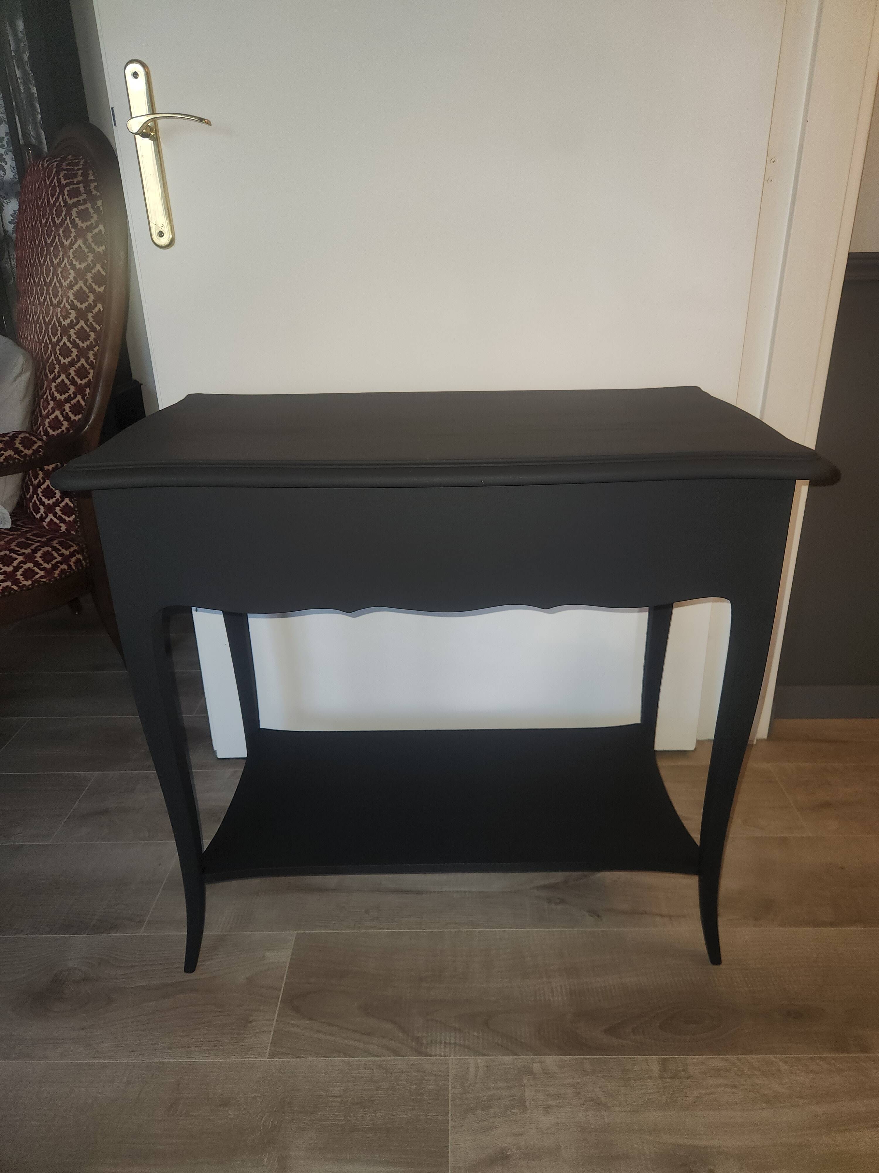 Mat black console / natural wood / gilding – Louis XV style Unique piece