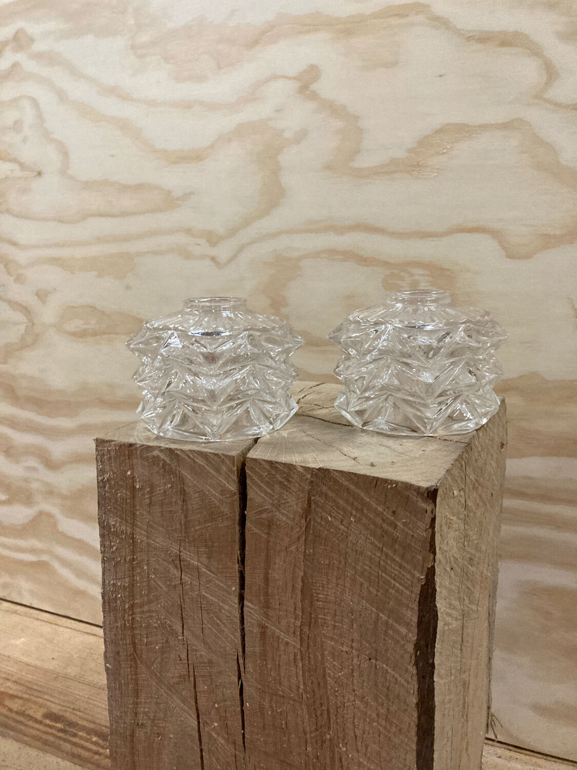 Pair of transparent glass pendant lights