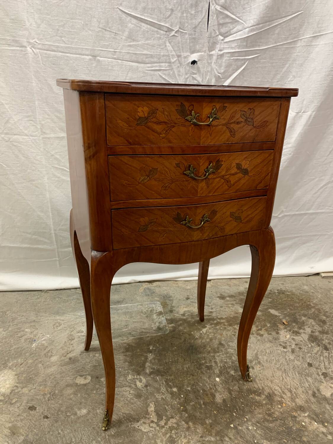 Louis XV style marquetry bedside table with floral flower