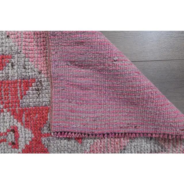 1970s Vintage Turkish Oushak Handmade Wool Cotton Pink Runner Rug 74x275