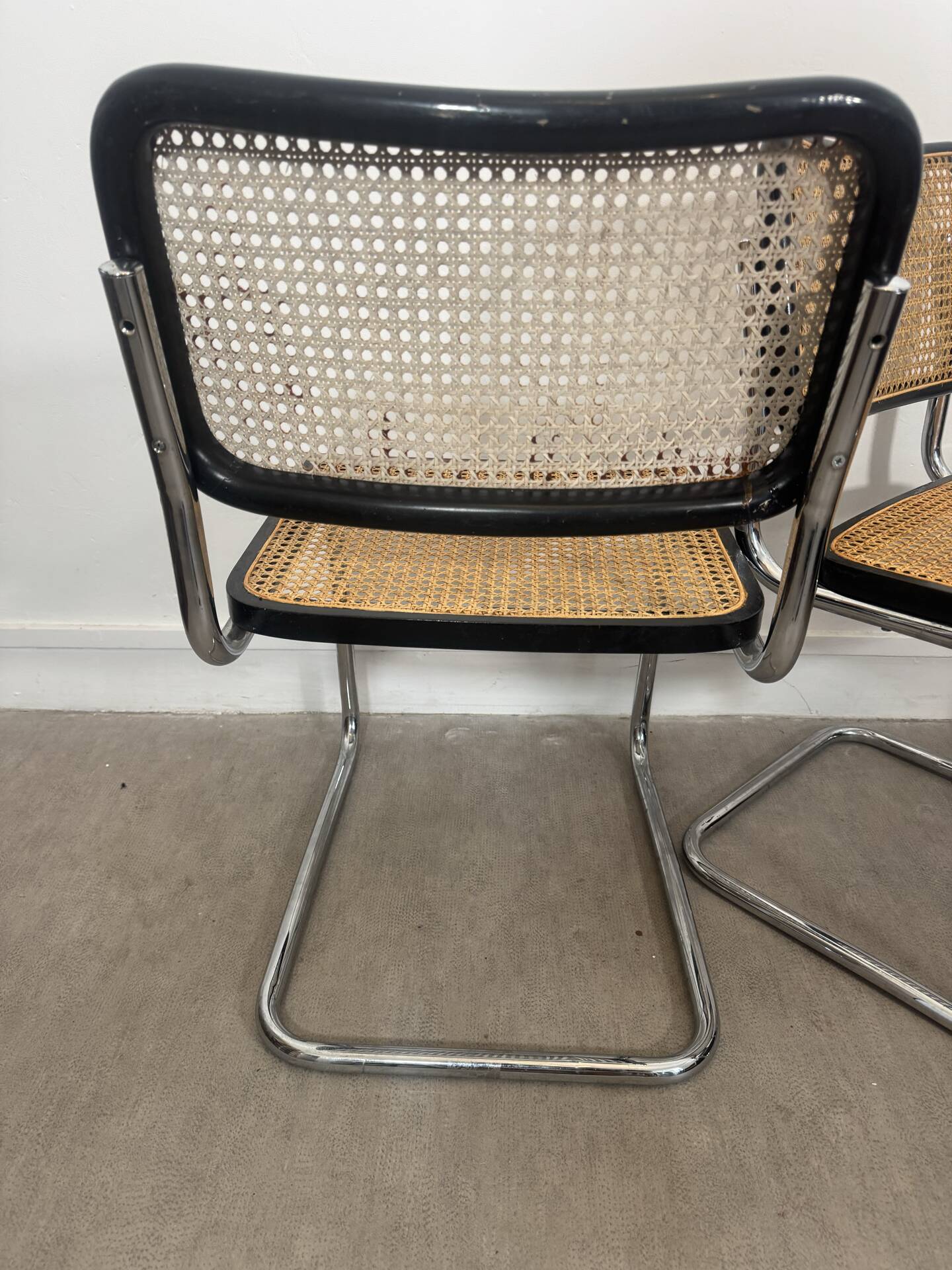 Pair of Marcel Breuer B32 Cesca chairs made in Italy.