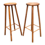 Pair of antique solid wood bar stools – rustic/bistro style