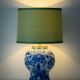 Royal Delft blue ceramic lamp, 1971, new pistachio silk shade.