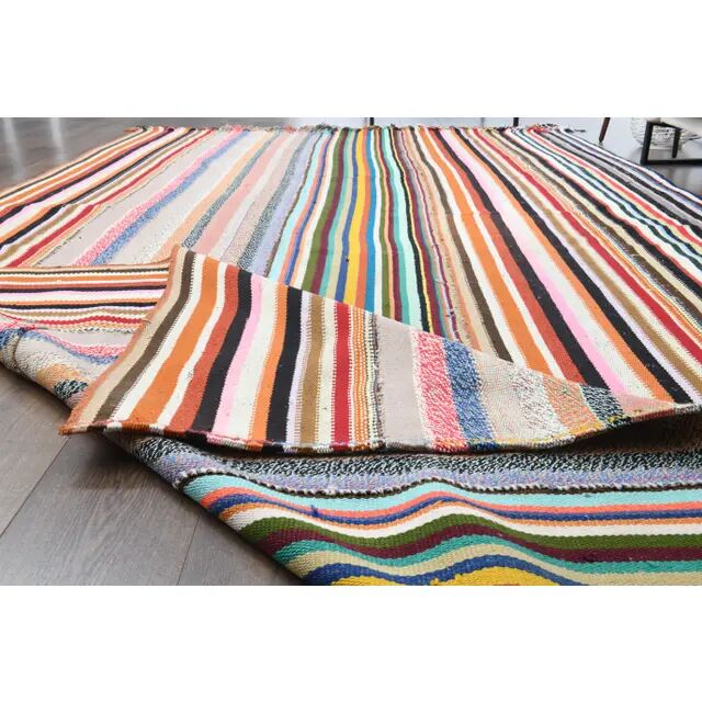 Vintage Turkish Oushak Handmade Wool Cotton Orange Area Rug 201x359