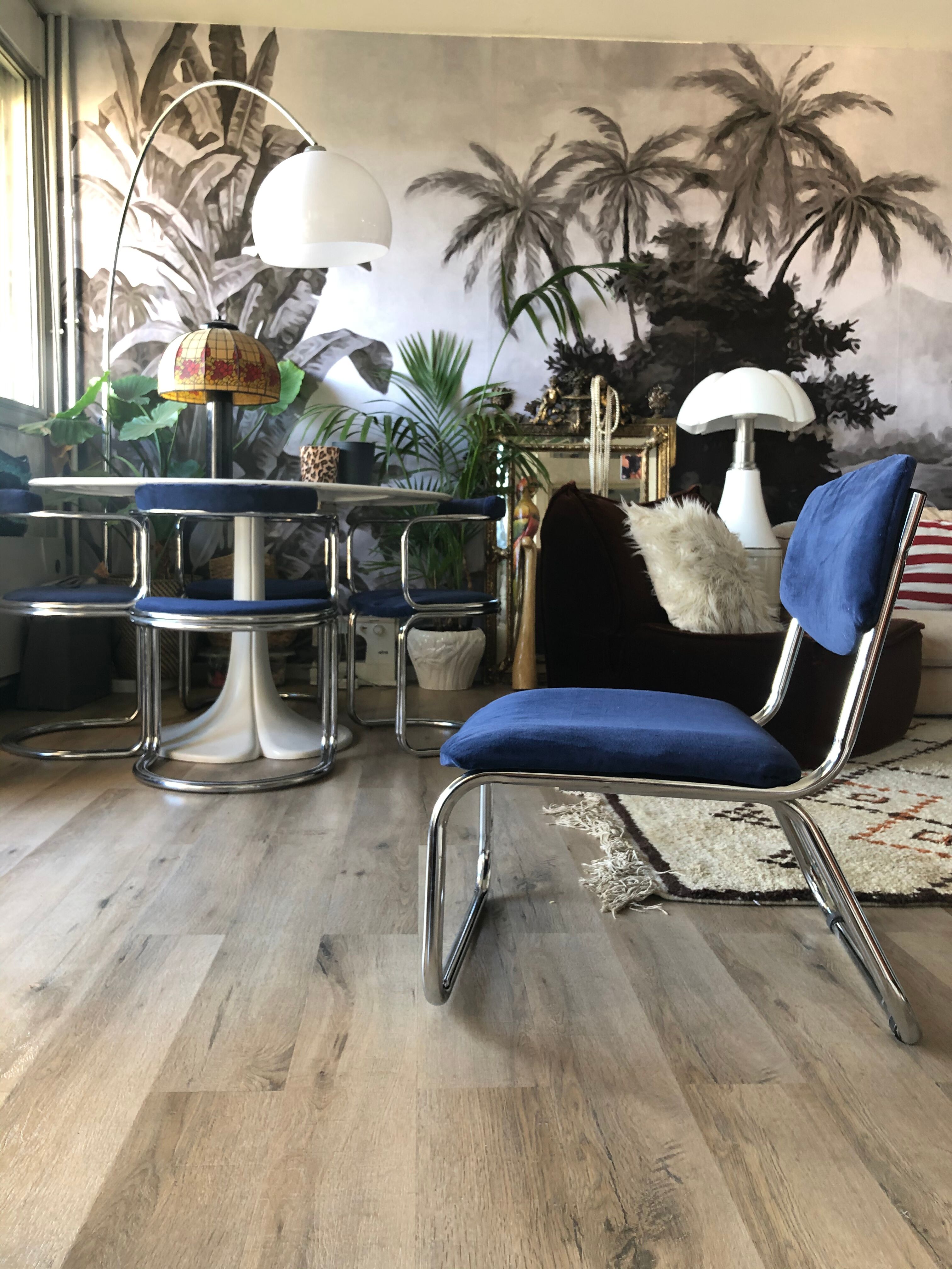 70s velvet and chrome armchair
