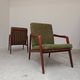 Pair of wooden armchairs Uluv green fabric 1960