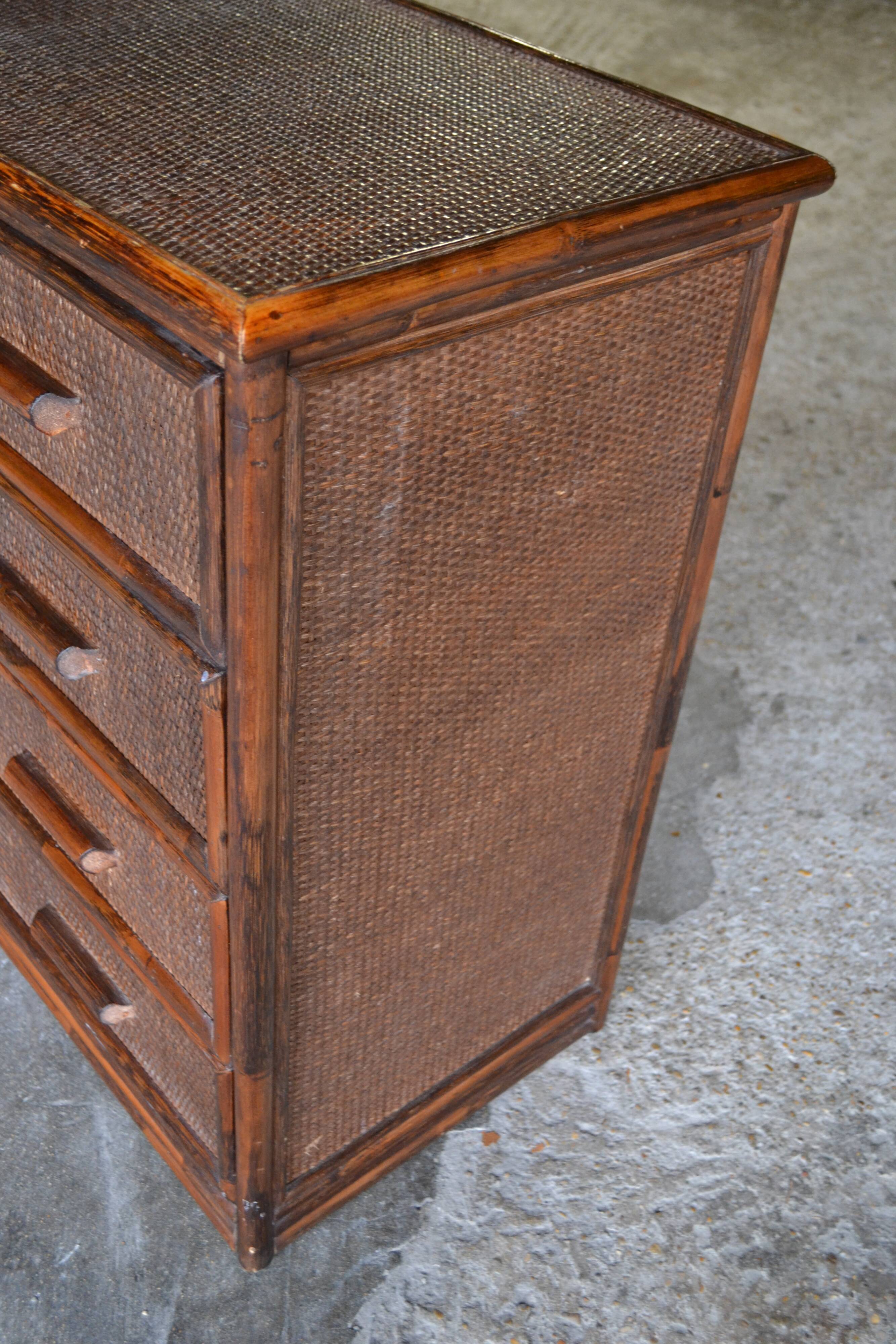 commode rotin et bambou années 70