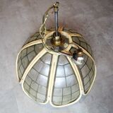 Hanging lamp mother-of-pearl, rattan and brass