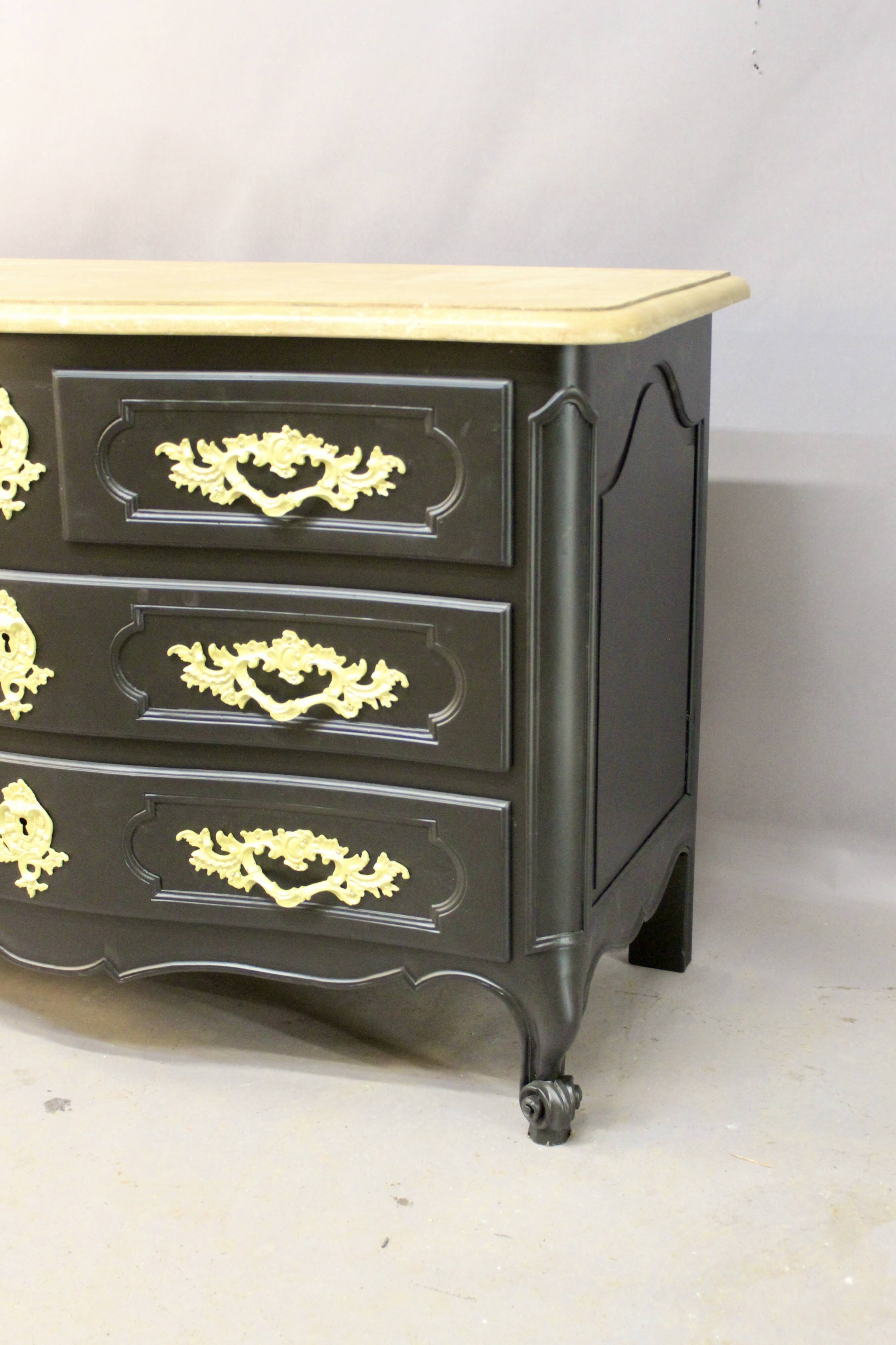 Curved Chest of Drawers in Black Lacquered Finish