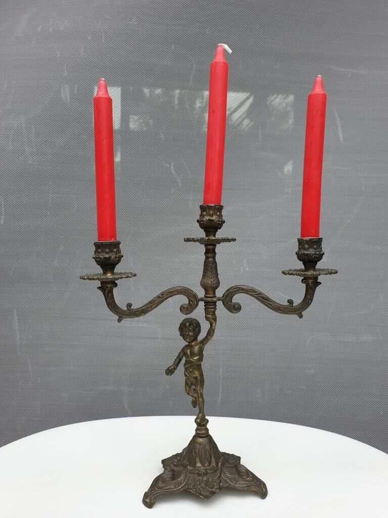 "Il mio bel foco" pair of candlesticks XIXth cherubs 3 torchieres