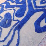 Klein blue and white Berber rug with abstract relief