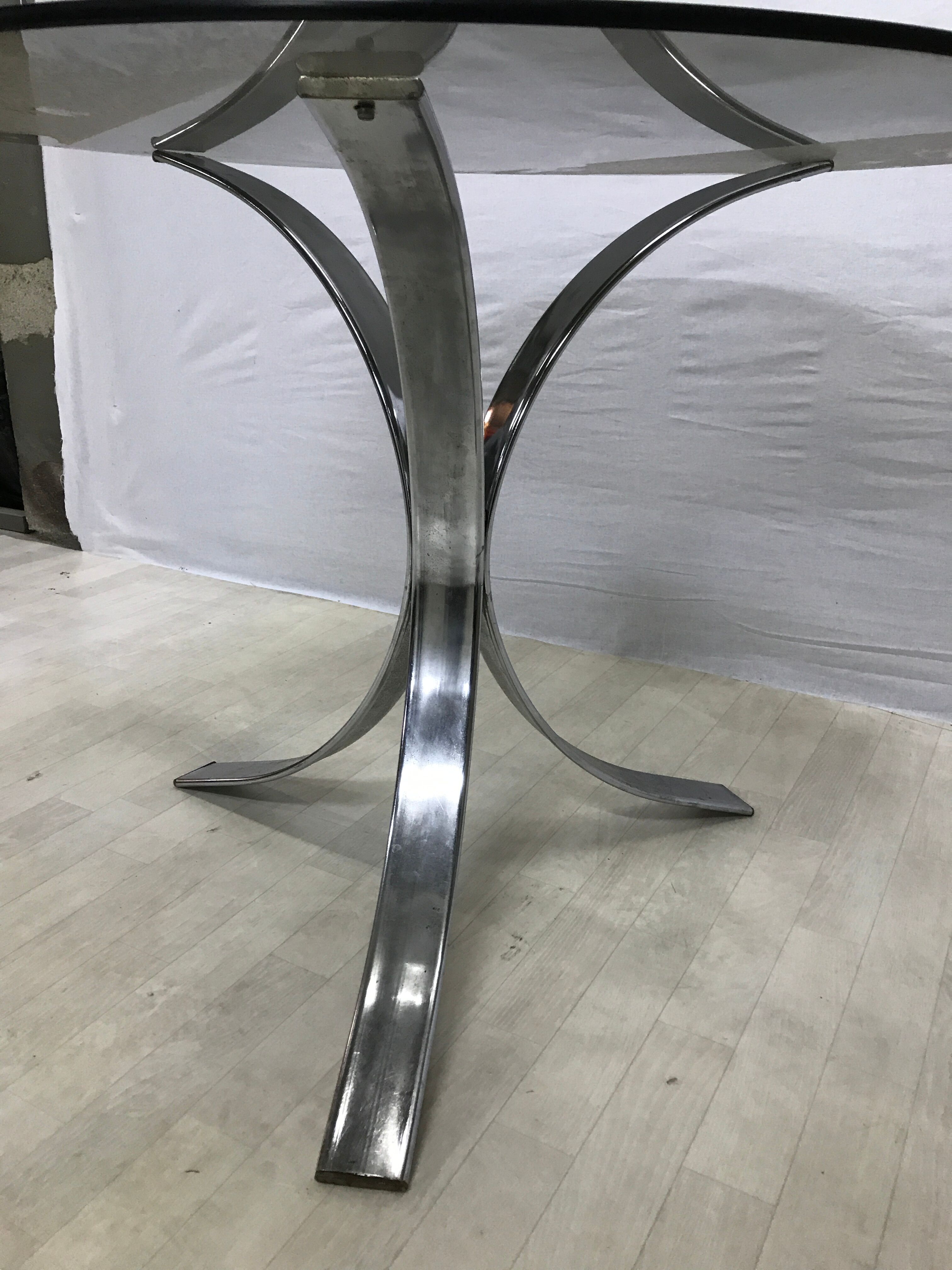 Chrome dining table and smoked glass