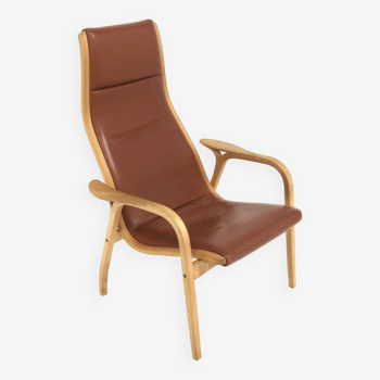 Scandinavian leather armchair, Lamino, Yngve Ekström, Sweden, 1970