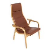 Scandinavian leather armchair, Lamino, Yngve Ekström, Sweden, 1970