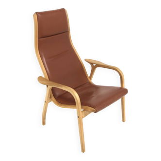 Fauteuil scandinave en cuir, Lamino, Yngve Ekström, Suède, 1970