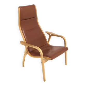 Scandinavian leather armchair, Lamino, Yngve Ekström, Sweden, 1970