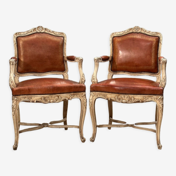 Pair of lacquered wooden armchairs Regency style Epoch XIXth