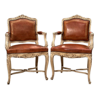 Pair of lacquered wooden armchairs Regency style Epoch XIXth