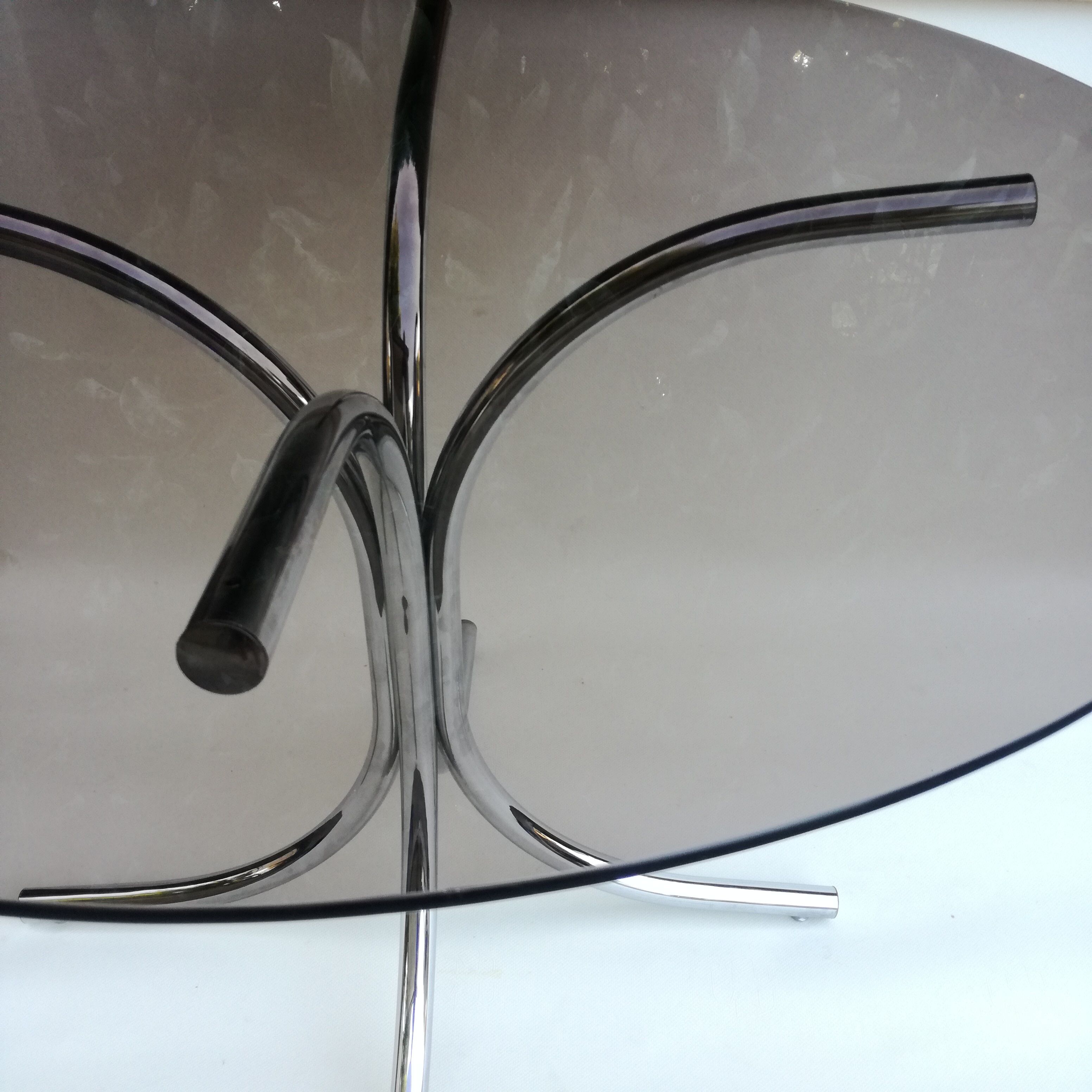 Smoked glass and chrome round table 1970