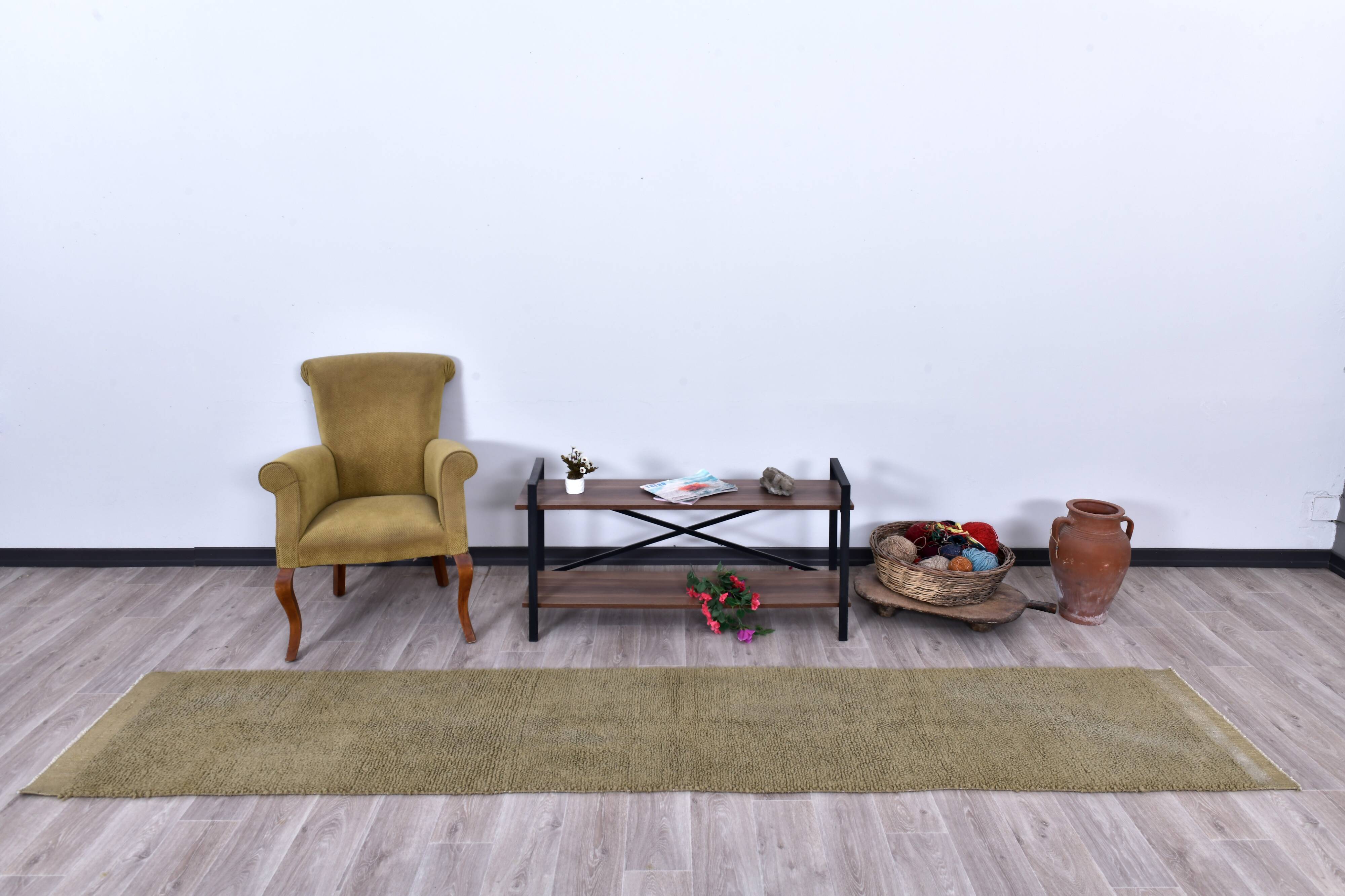 2x12 Olive Green Turkish Runner Rug 65x352Cm SK 242413