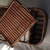 Dining table with removable rattan top & vintage bamboo 60s