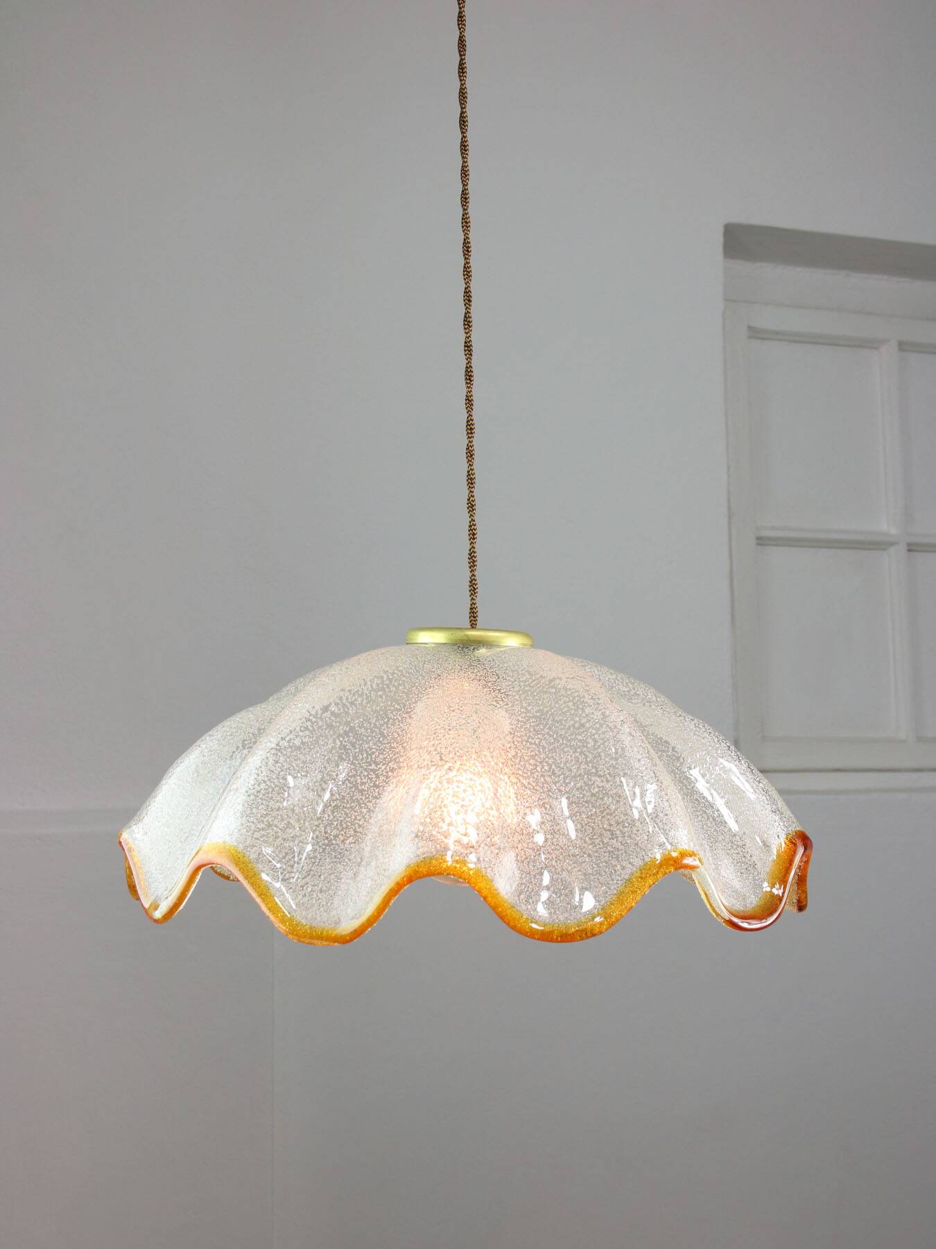 Mid-Century Italian Murano Glass and Brass Pendant Lamp