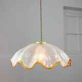 Mid-Century Italian Murano Glass and Brass Pendant Lamp