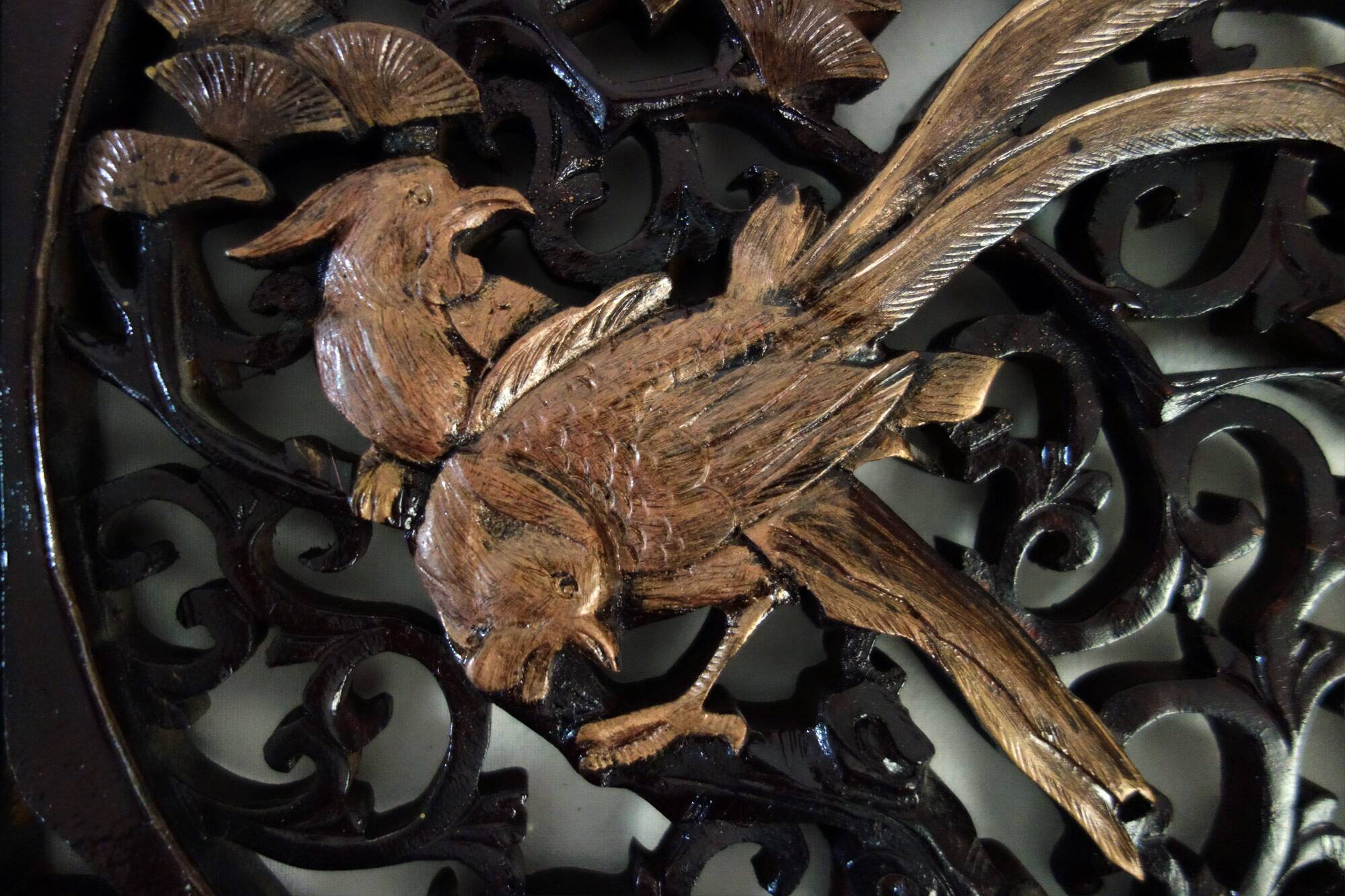 Octagonal wall panel, carved wood, mid-20th century, China