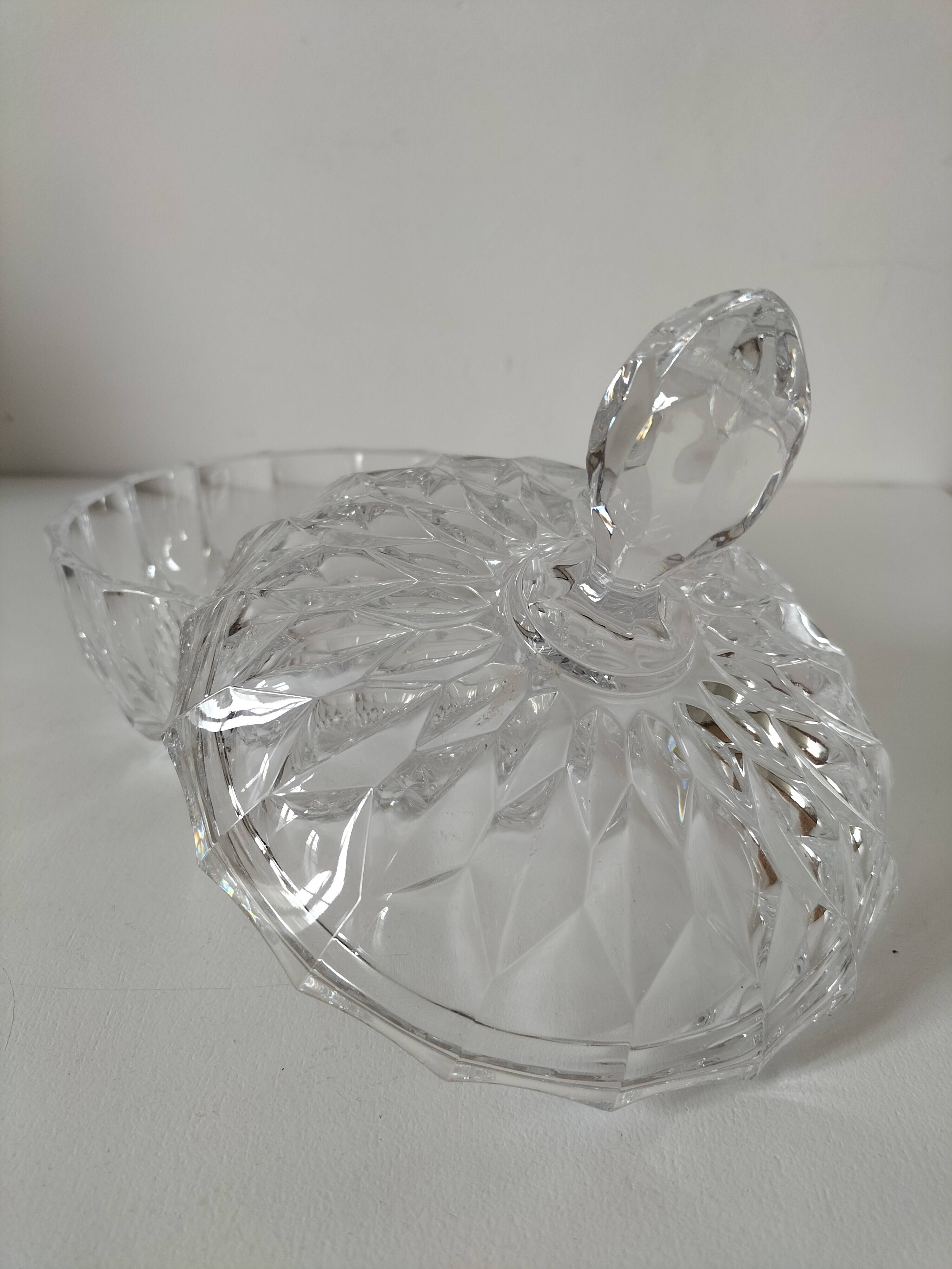 Large vintage pressed glass candy box – diamond pattern