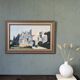 Peinture à l’huile de scène de rue de paysage urbain suédois vintage moderne du milieu du siècle « City Stroll », encadrée