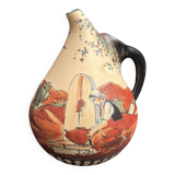 Ciboure pot-bellied pitcher signed Monique Ordoqui circa 1970