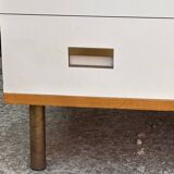 1970s chest of drawers in oak, brass and off-white veneer