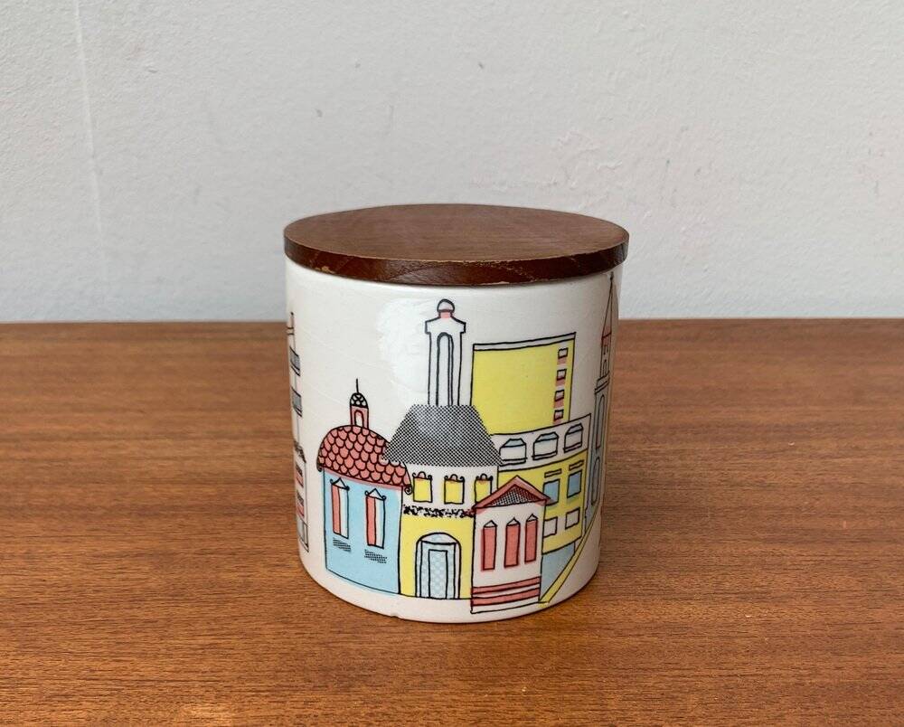 German ceramic box or mid-century biscuit jar with a teak lid by SMF Schramberg Keramik, 1960s