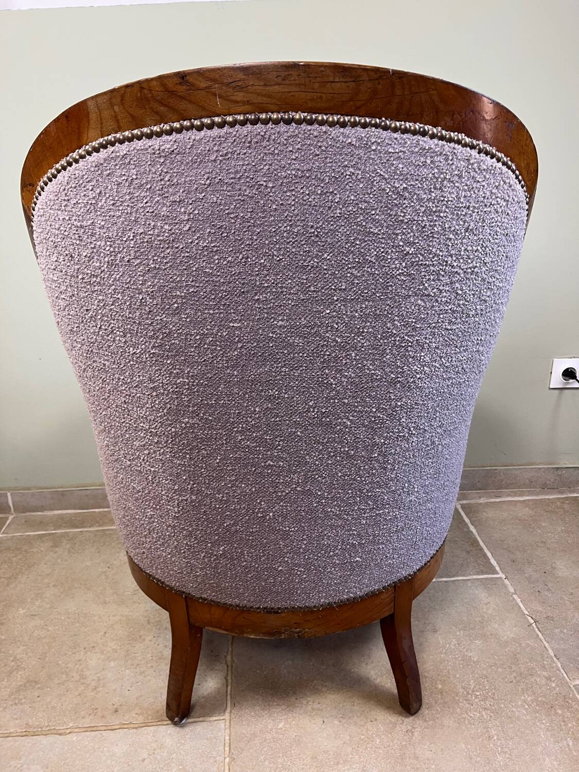 Fauteuil Louis Philippe  en bois et tissu lilas