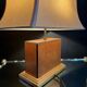 70s leather and wood pagoda lamps