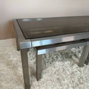 Table basse acier brossé design années 70 et gigognes