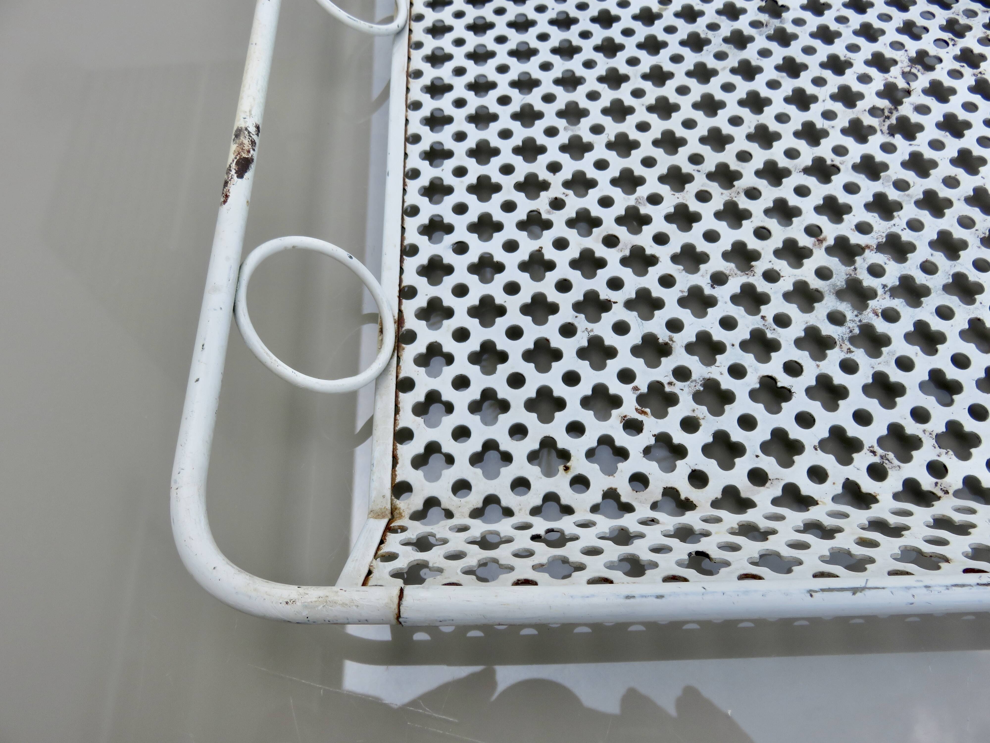 Mathieu Mategot perforated metal plateau, white clover, from the 1950s or 1960s.