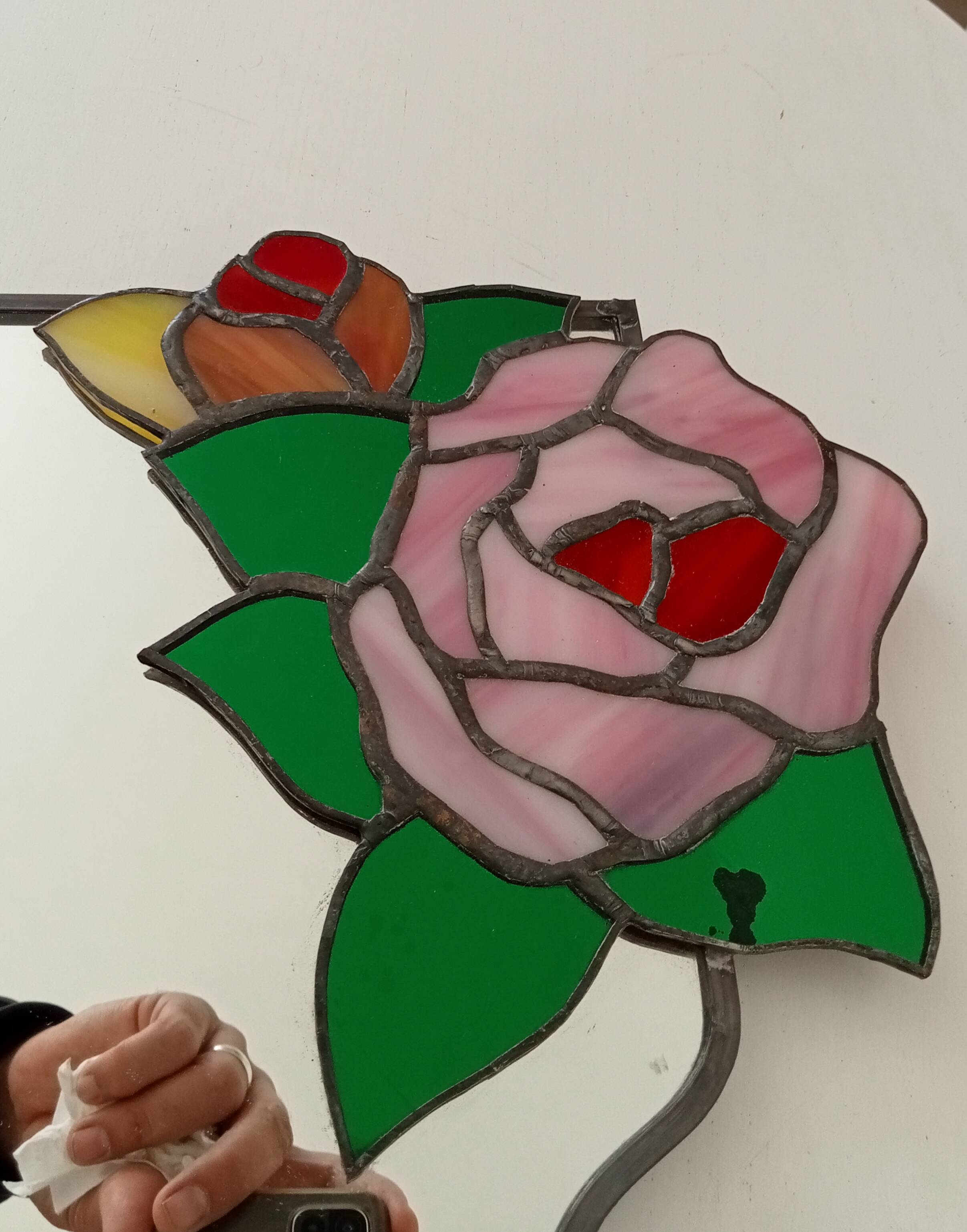 Vintage stained glass and lead mirror