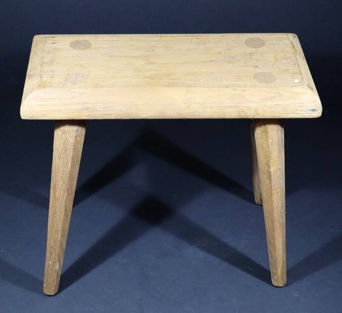 Set of 2 solid wood stools in French brutalist style.