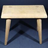 Set of 2 solid wood stools in French brutalist style.