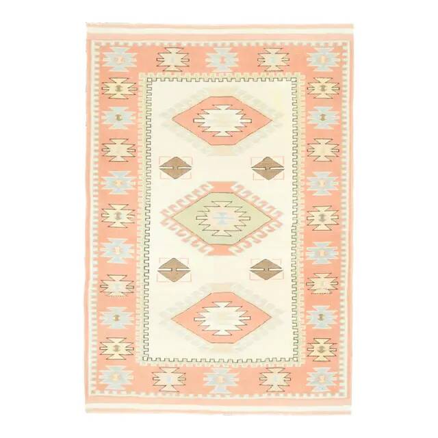 1970s vintage Turkish Oushak handmade wool cotton beige area rug 127x186