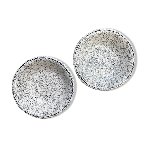 2 Assiettes creuses en faïence Italienne mouchetée noir et blanc
